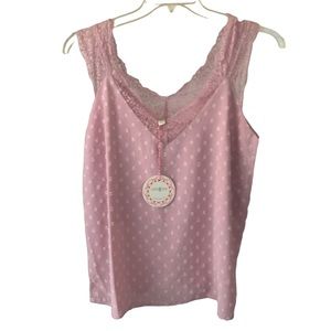 TANK TOP - Women's NWT Umgee USA Dusty Mauve Lace and Swiss Dot Tank Top. Size M